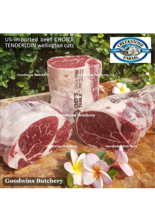 Beef Eye Fillet Mignon Has Dalam TENDERLOIN frozen USDA US choice CREEKSTONE wellington 1/3 cuts +/- 1kg (price/kg)